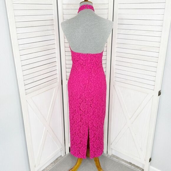 Zara Floral Lace Halter‎ Midi Sheath Dress Pink Medium Open Back - Picture 7 of 15